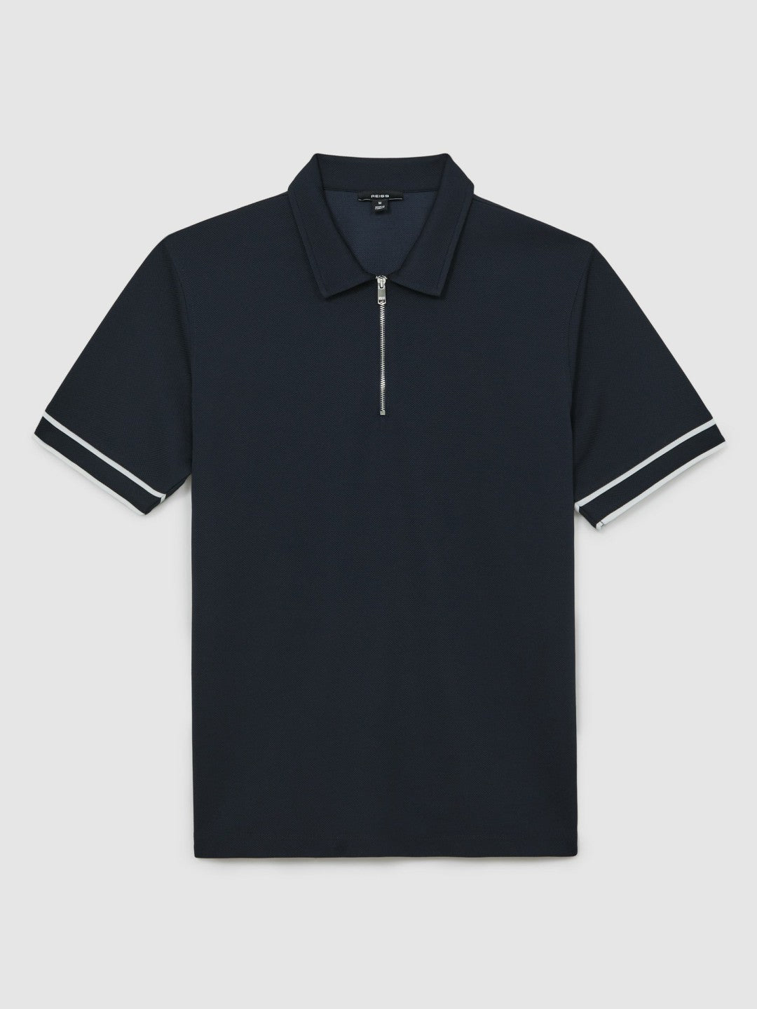 Reiss | Textured Half-Zip Tipped Polo Shirt in Navy