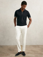 Reiss | Textured Half-Zip Tipped Polo Shirt in Navy