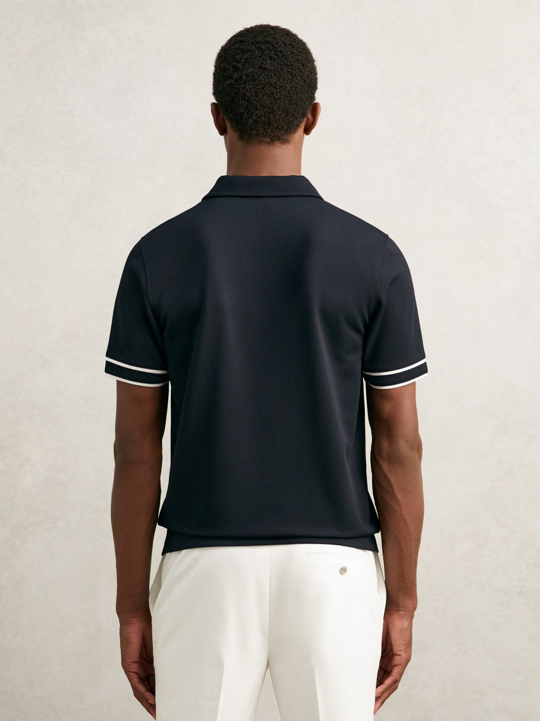 Reiss | Textured Half-Zip Tipped Polo Shirt in Navy
