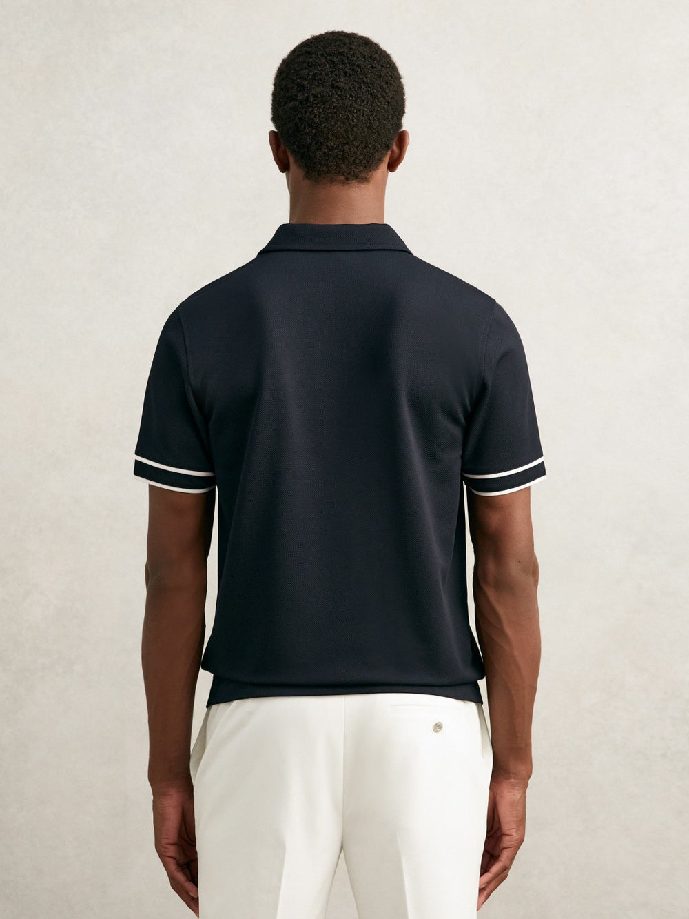 Reiss | Textured Half-Zip Tipped Polo Shirt in Navy