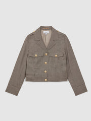 Reiss | Wool Twin-Pocket Cropped Jacket in Neutral Check