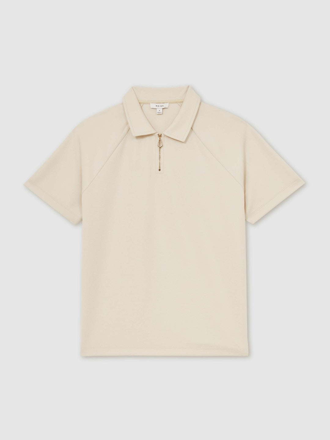 Reiss | Textured Raglan Half-Zip Polo Shirt in Stone