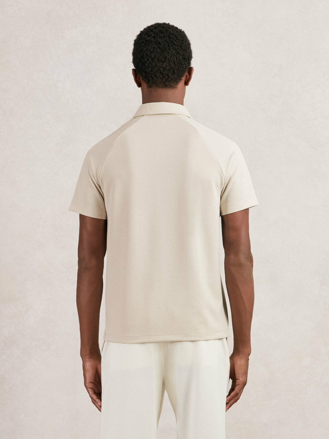 Reiss | Textured Raglan Half-Zip Polo Shirt in Stone