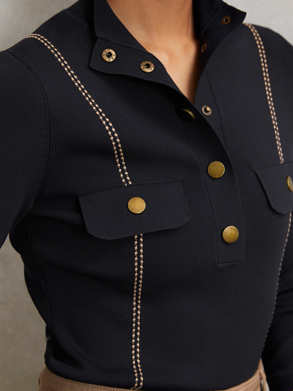 Reiss | Contrast-Stitch Knit Top in Navy