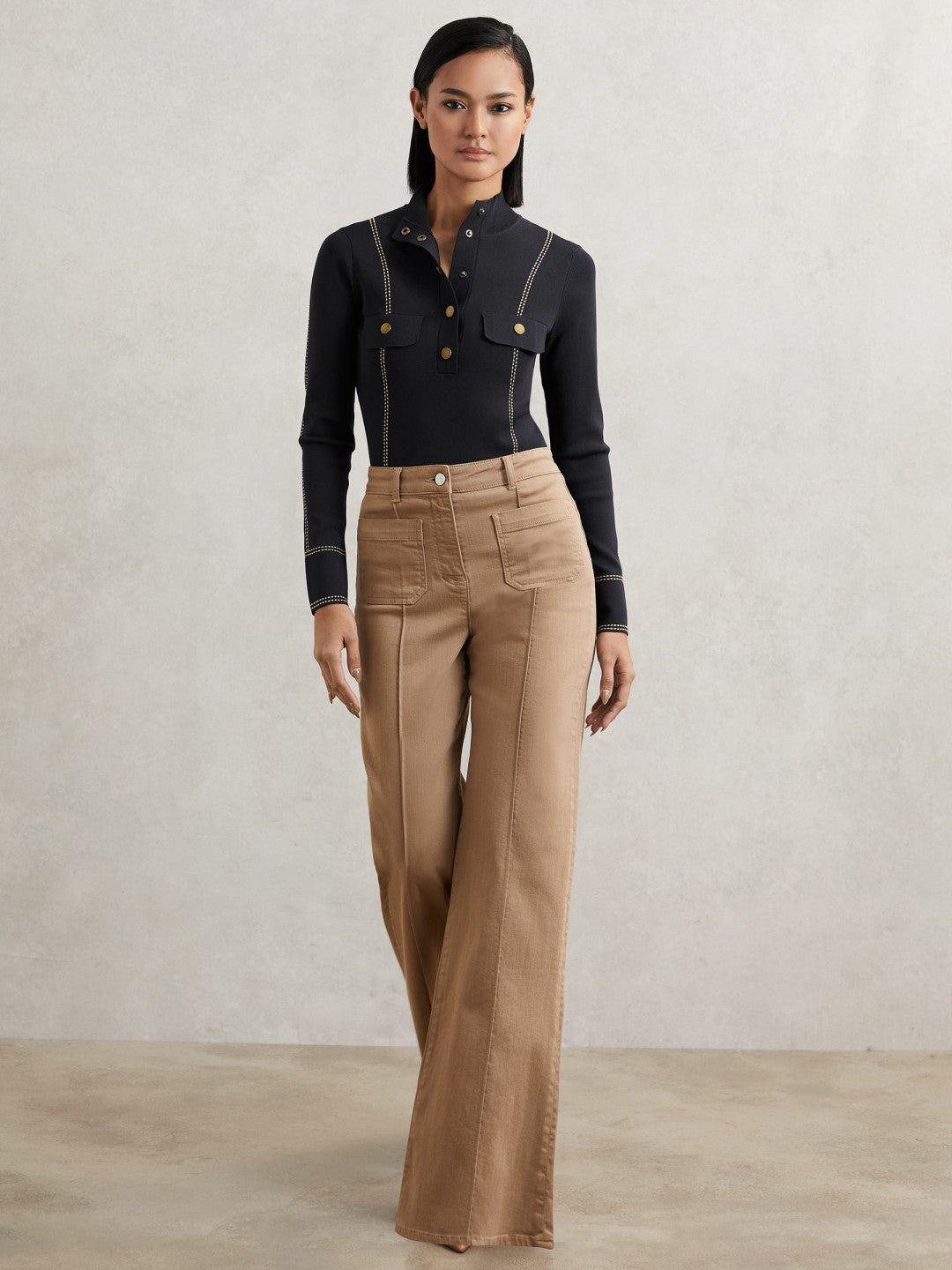Reiss | Contrast-Stitch Knit Top in Navy