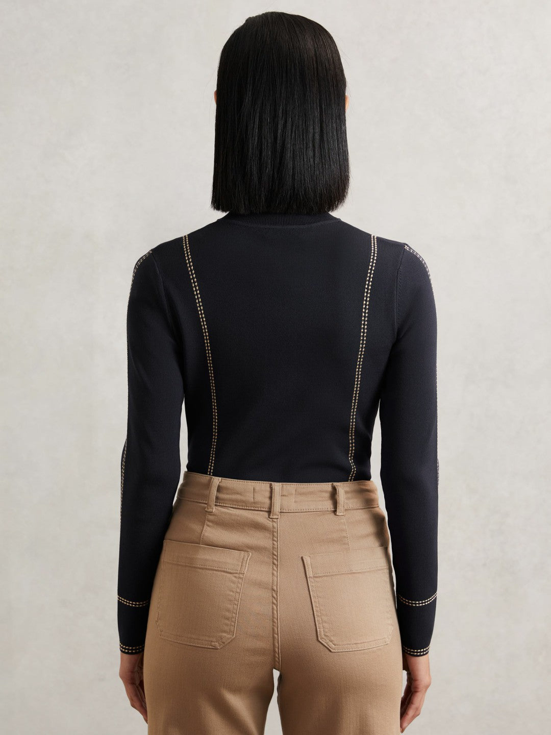 Reiss | Contrast-Stitch Knit Top in Navy