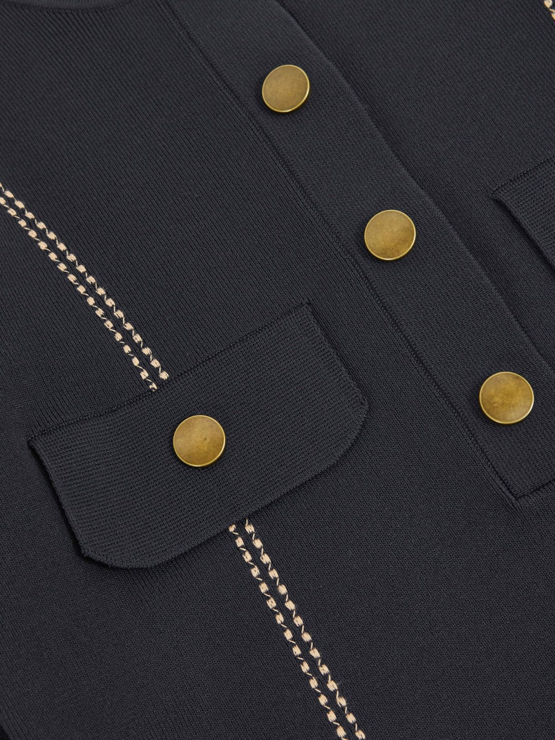 Reiss | Contrast-Stitch Knit Top in Navy