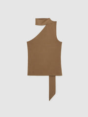 Reiss | One Shoulder Scarf Top in Taupe Neutral