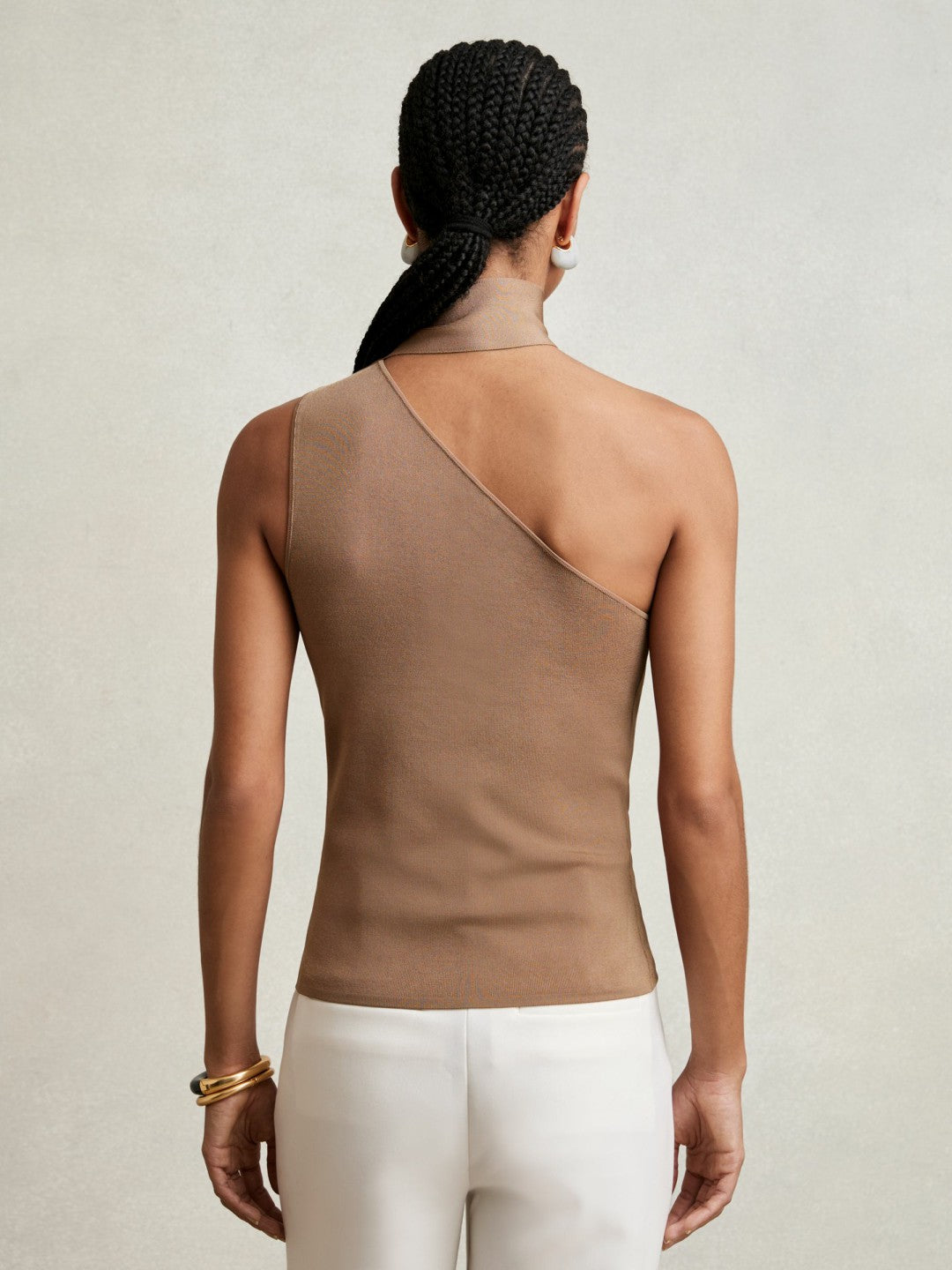 Reiss | One Shoulder Scarf Top in Taupe Neutral