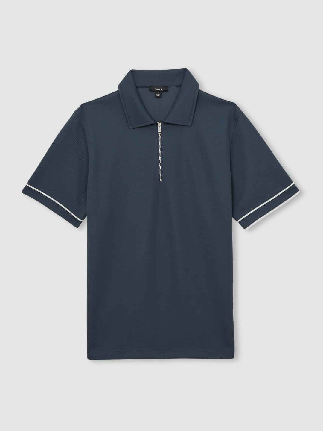 Reiss | Textured Half-Zip Tipped Polo Shirt in Airforce Blue