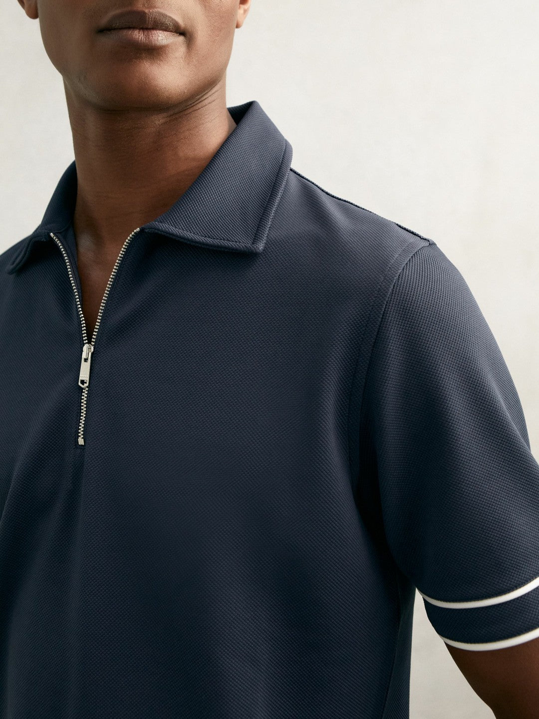 Reiss | Textured Half-Zip Tipped Polo Shirt in Airforce Blue