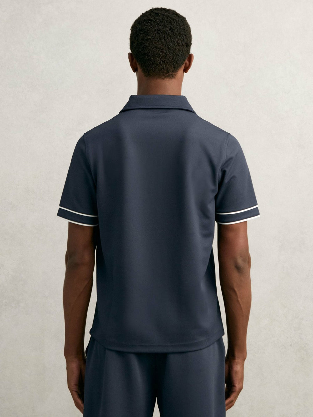 Reiss | Textured Half-Zip Tipped Polo Shirt in Airforce Blue