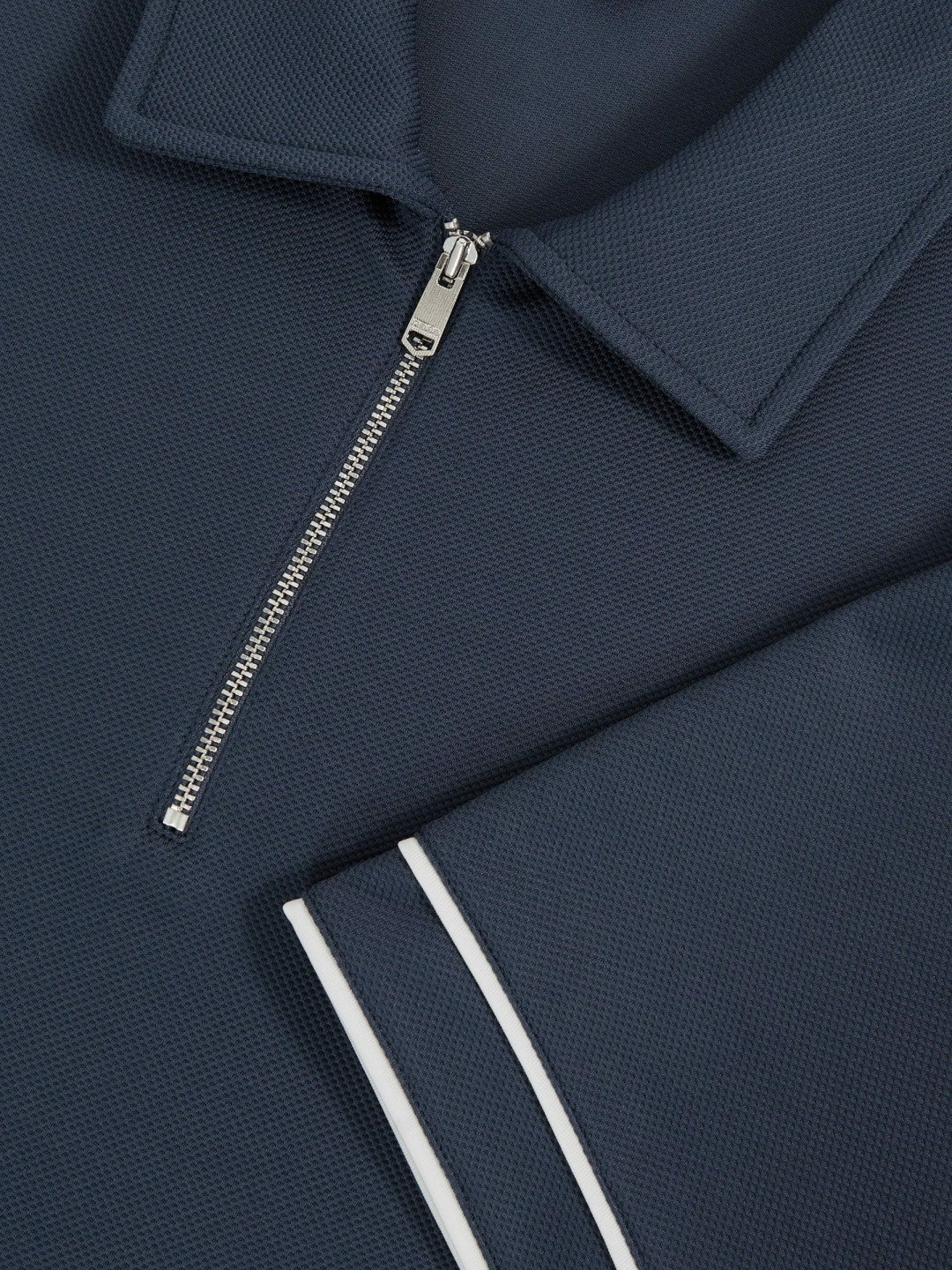 Reiss | Textured Half-Zip Tipped Polo Shirt in Airforce Blue