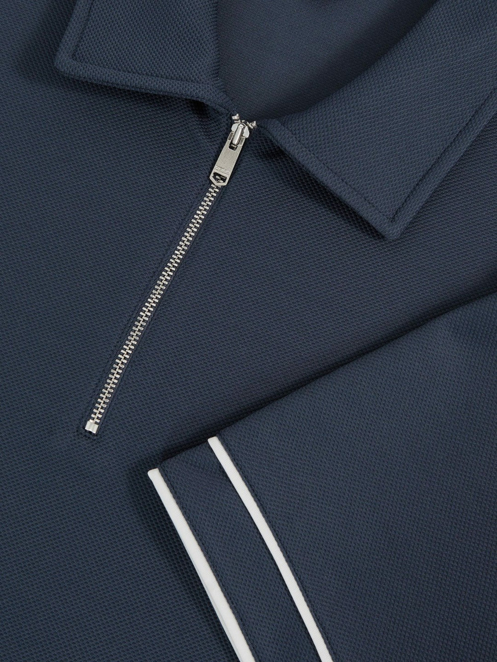 Reiss | Textured Half-Zip Tipped Polo Shirt in Airforce Blue