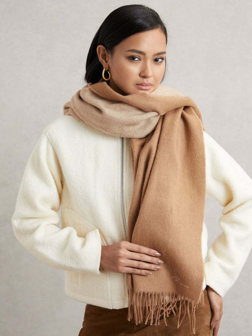 Reiss | Wool-Cashmere Scarf in Taupe