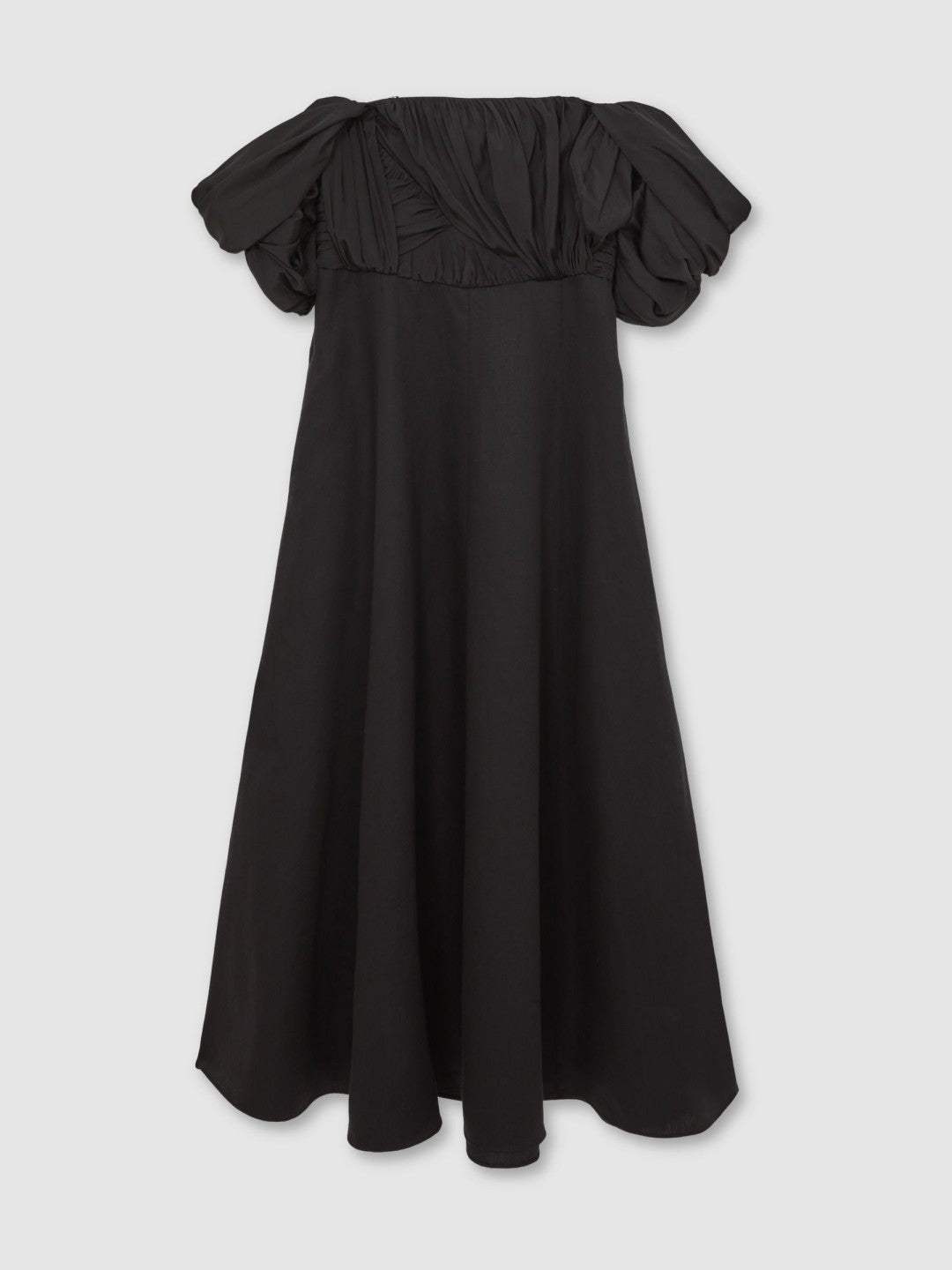 Reiss | Bardot Sculpted Bodice Midi Dress With Linen in Black