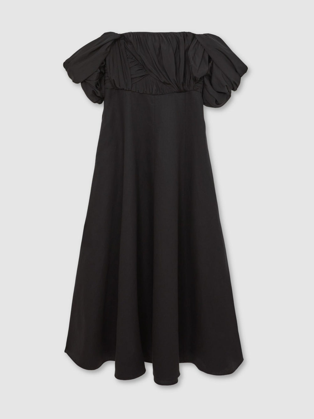 Reiss | Bardot Sculpted Bodice Midi Dress With Linen in Black