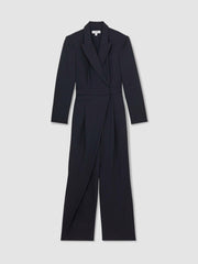 Reiss | Pinstripe Tailored Wide-Leg Jumpsuit with Wool in Navy