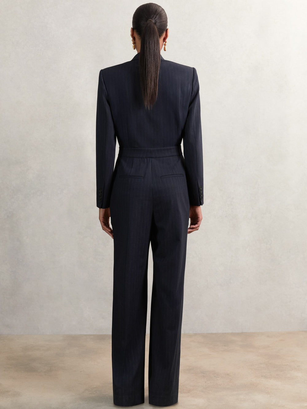 Reiss | Pinstripe Tailored Wide-Leg Jumpsuit with Wool in Navy