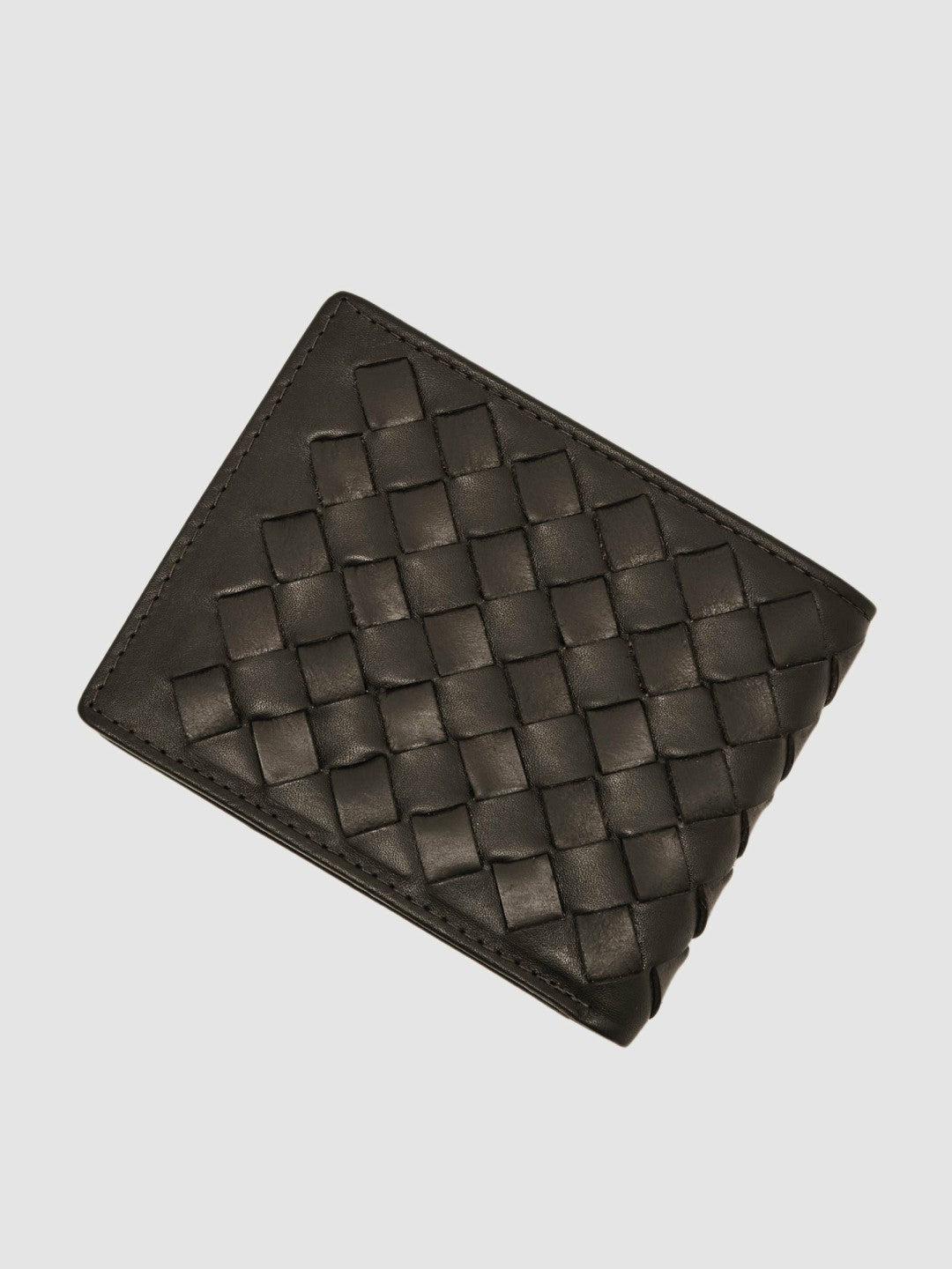 Reiss | Leather Large Lattice-Effect Wallet in Dark Brown