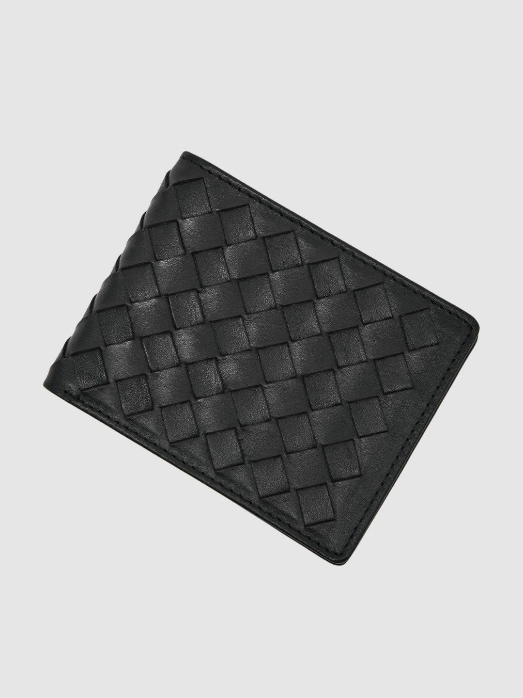 Reiss | Leather Large Lattice-Effect Wallet in Black