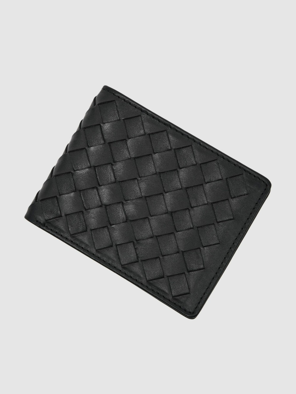 Reiss | Leather Large Lattice-Effect Wallet in Black