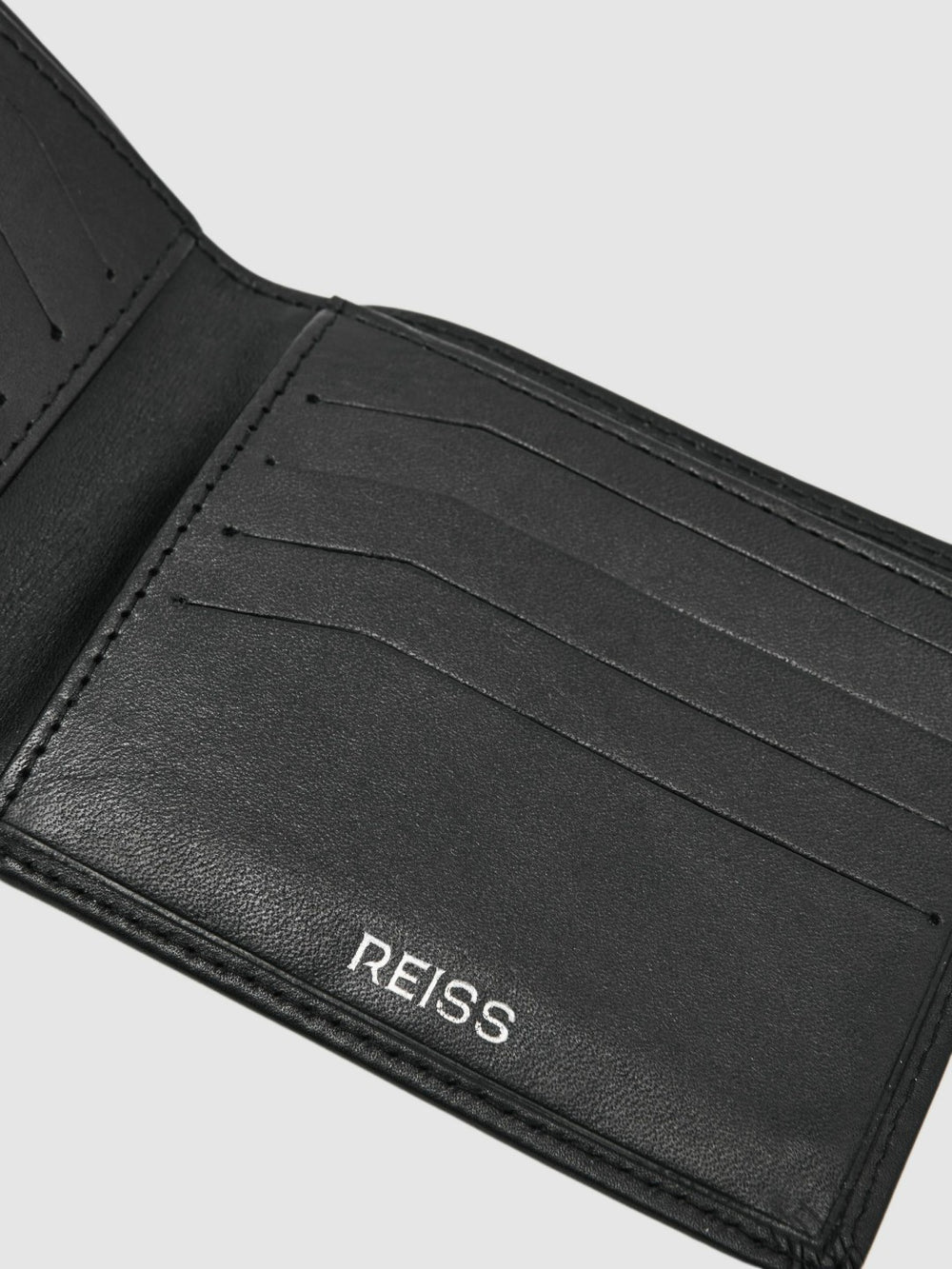 Reiss | Leather Large Lattice-Effect Wallet in Black