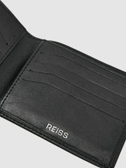 Reiss | Leather Large Lattice-Effect Wallet in Black