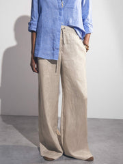 Reiss | Petite Linen-Blend Wide-Leg Trousers in Neutral