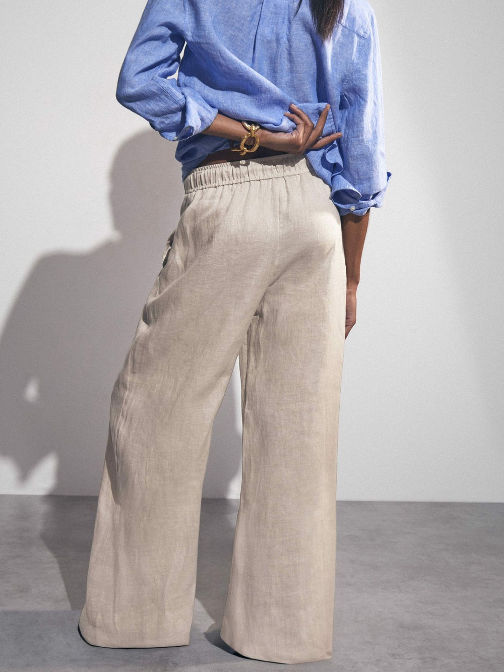 Reiss | Petite Linen-Blend Wide-Leg Trousers in Neutral