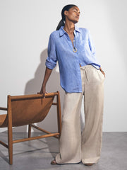 Reiss | Linen-Blend Wide-Leg Trousers in Neutral