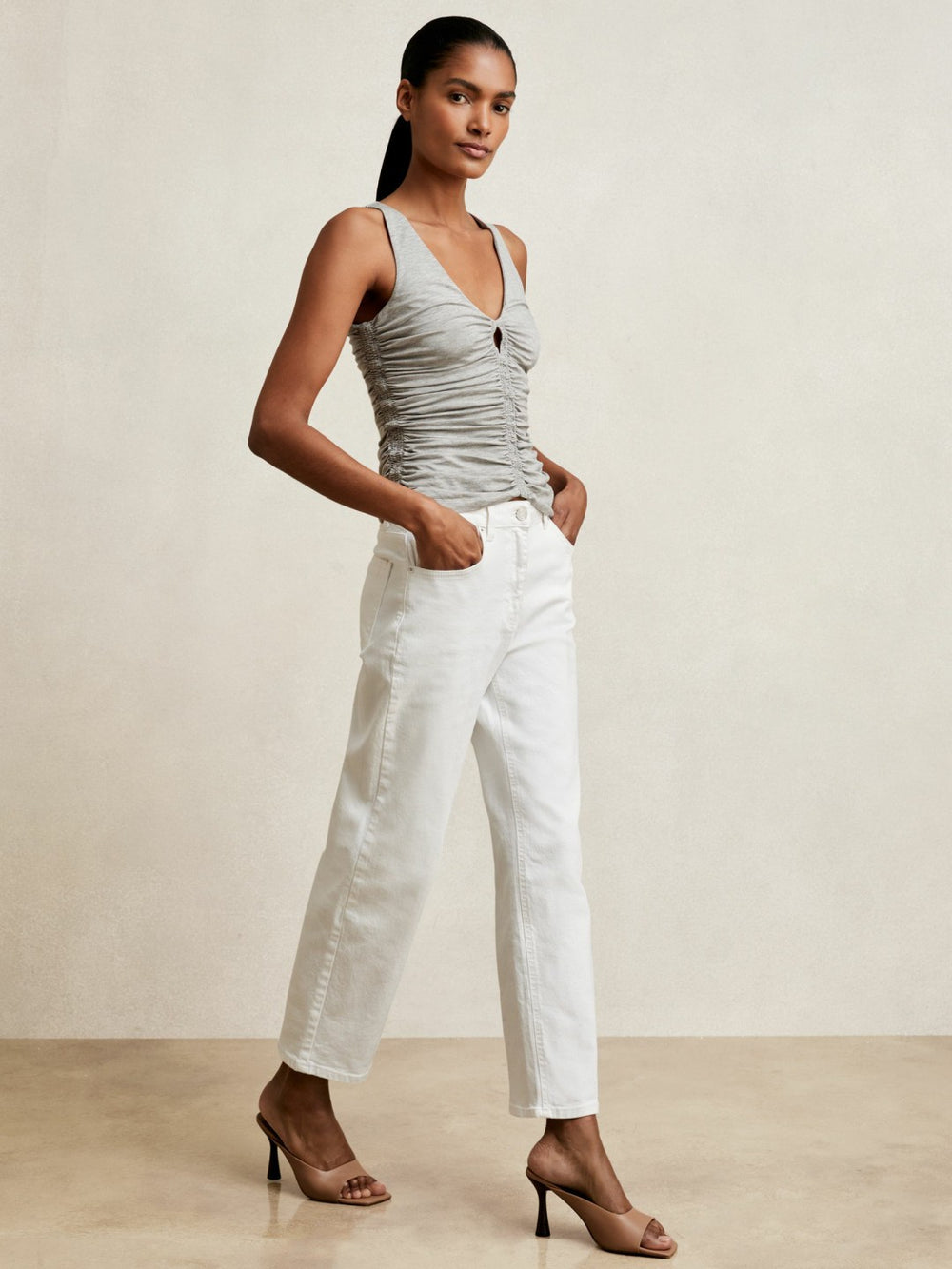 Reiss | Stretch Lyocell Jersey Ruched Vest in Silver Grey