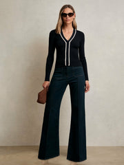 Reiss | Craft-Stitch Rib-Knit Top in Navy/White