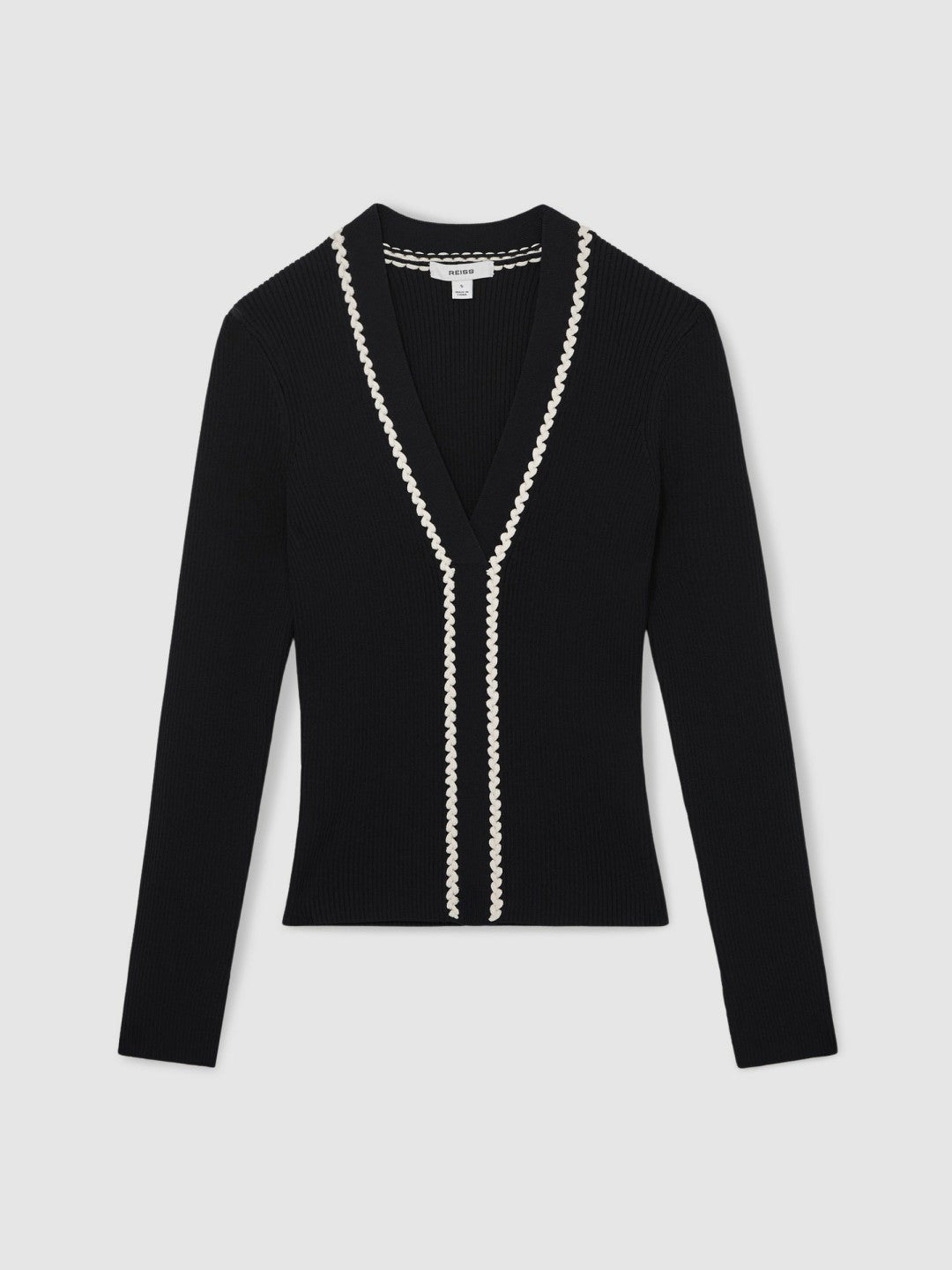 Reiss | Craft-Stitch Rib-Knit Top in Navy/White