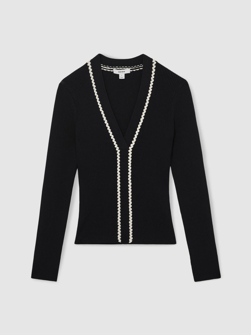 Reiss | Craft-Stitch Rib-Knit Top in Navy/White