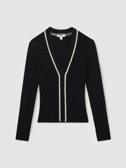 Reiss | Craft-Stitch Rib-Knit Top in Navy/White