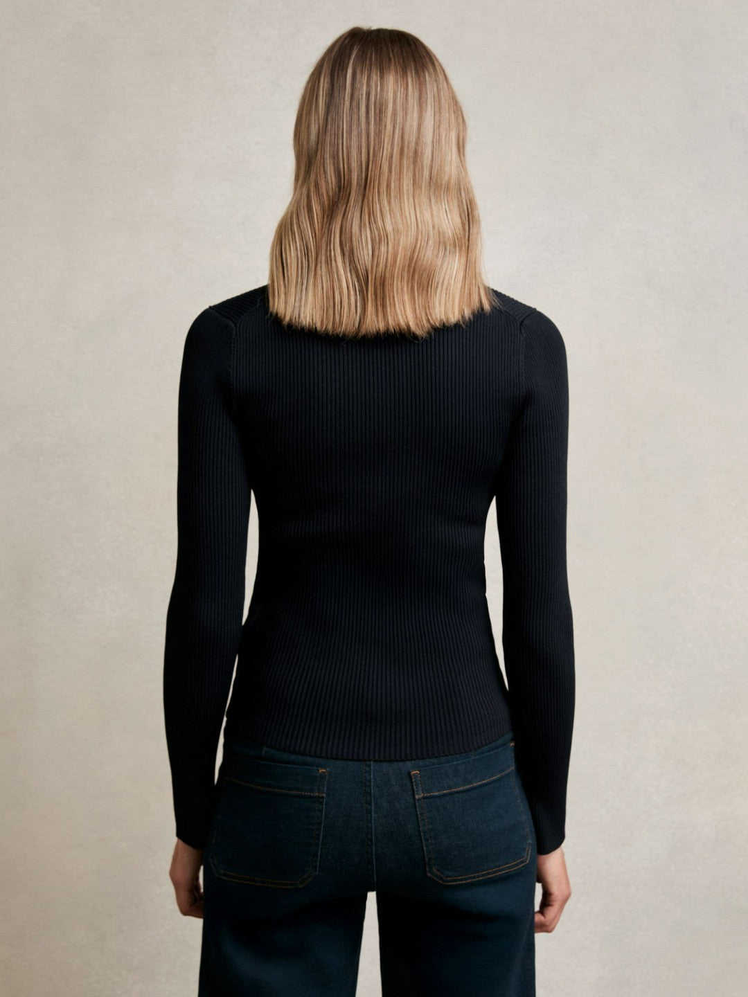 Reiss | Craft-Stitch Rib-Knit Top in Navy/White