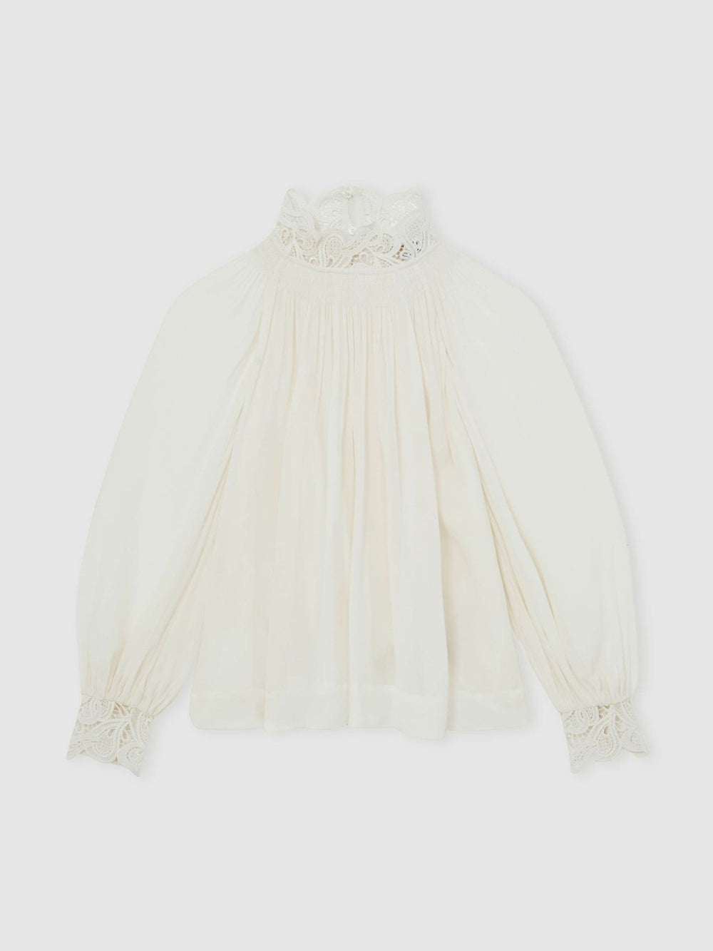 Reiss | Lace-Trim Draped Chiffon Top in Cream