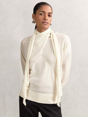 Reiss | Wool Scarf-Tie Draped Jumper in Cream