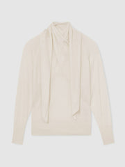 Reiss | Wool Scarf-Tie Draped Jumper in Cream