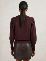 Reiss | Wool Scarf-Tie Draped Jumper in Burgundy
