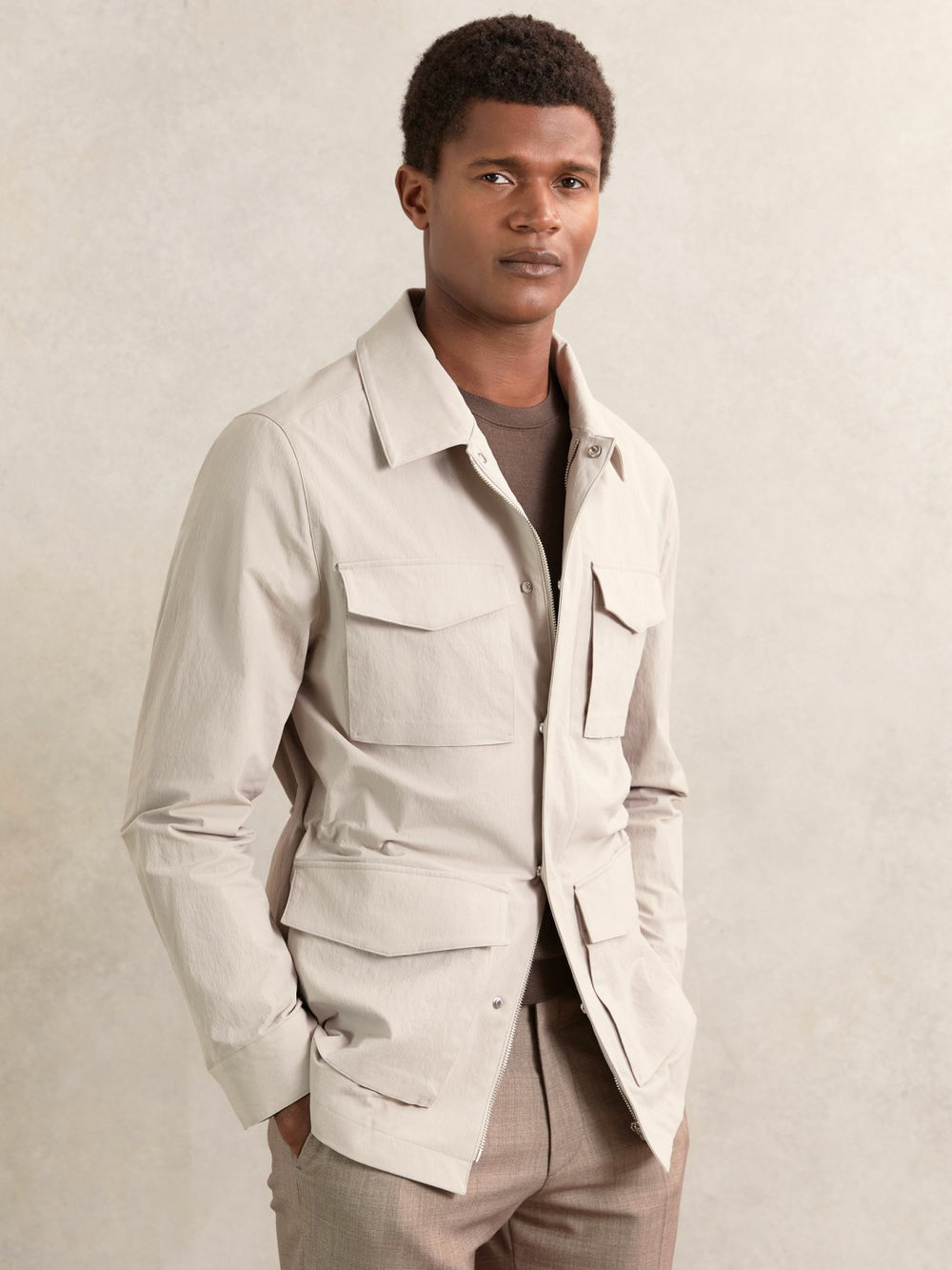 Reiss | Removable-Gilet Safari Jacket in Stone