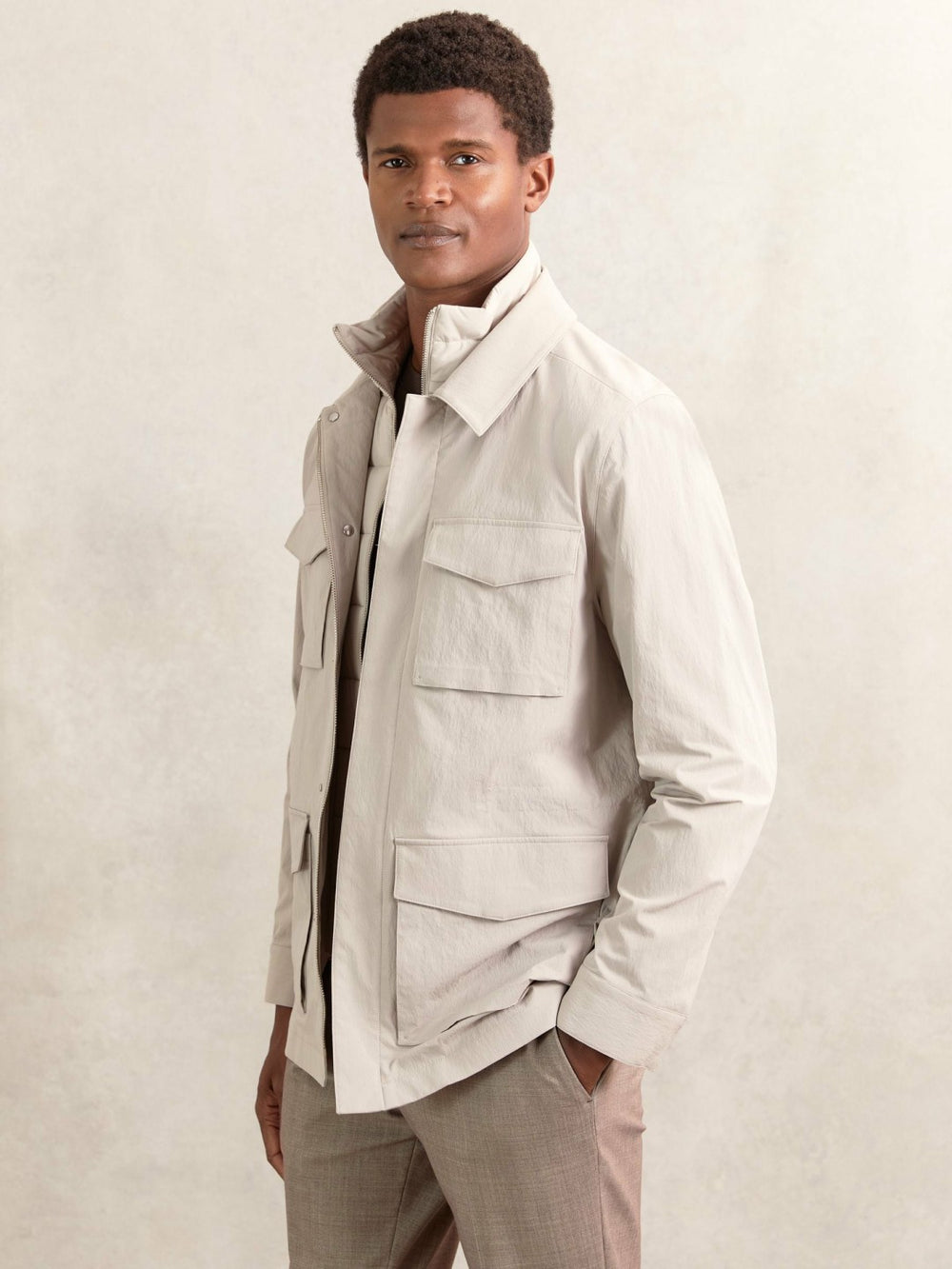 Reiss | Removable-Gilet Safari Jacket in Stone
