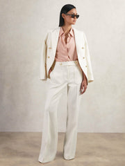 Reiss | Twill Button-Tab Flared Trousers With Wool in White