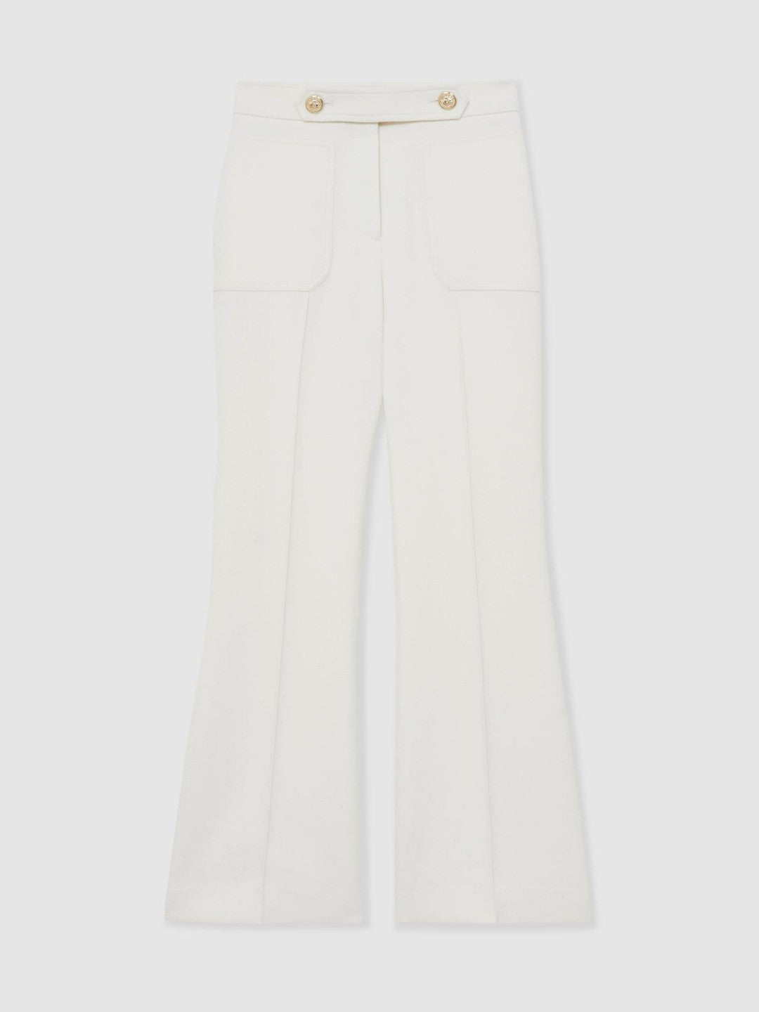 Reiss | Twill Button-Tab Flared Trousers With Wool in White