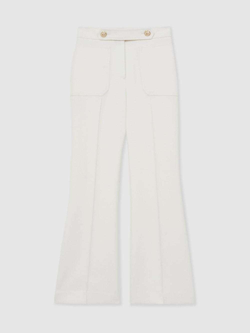 Reiss | Twill Button-Tab Flared Trousers With Wool in White
