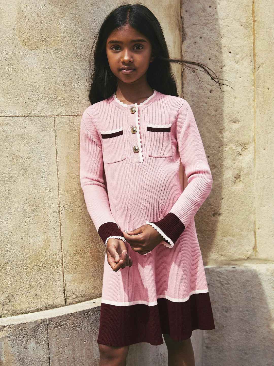 Reiss | 3-9 yrs Scallop-Trim Rib-Knit Dress in Pink