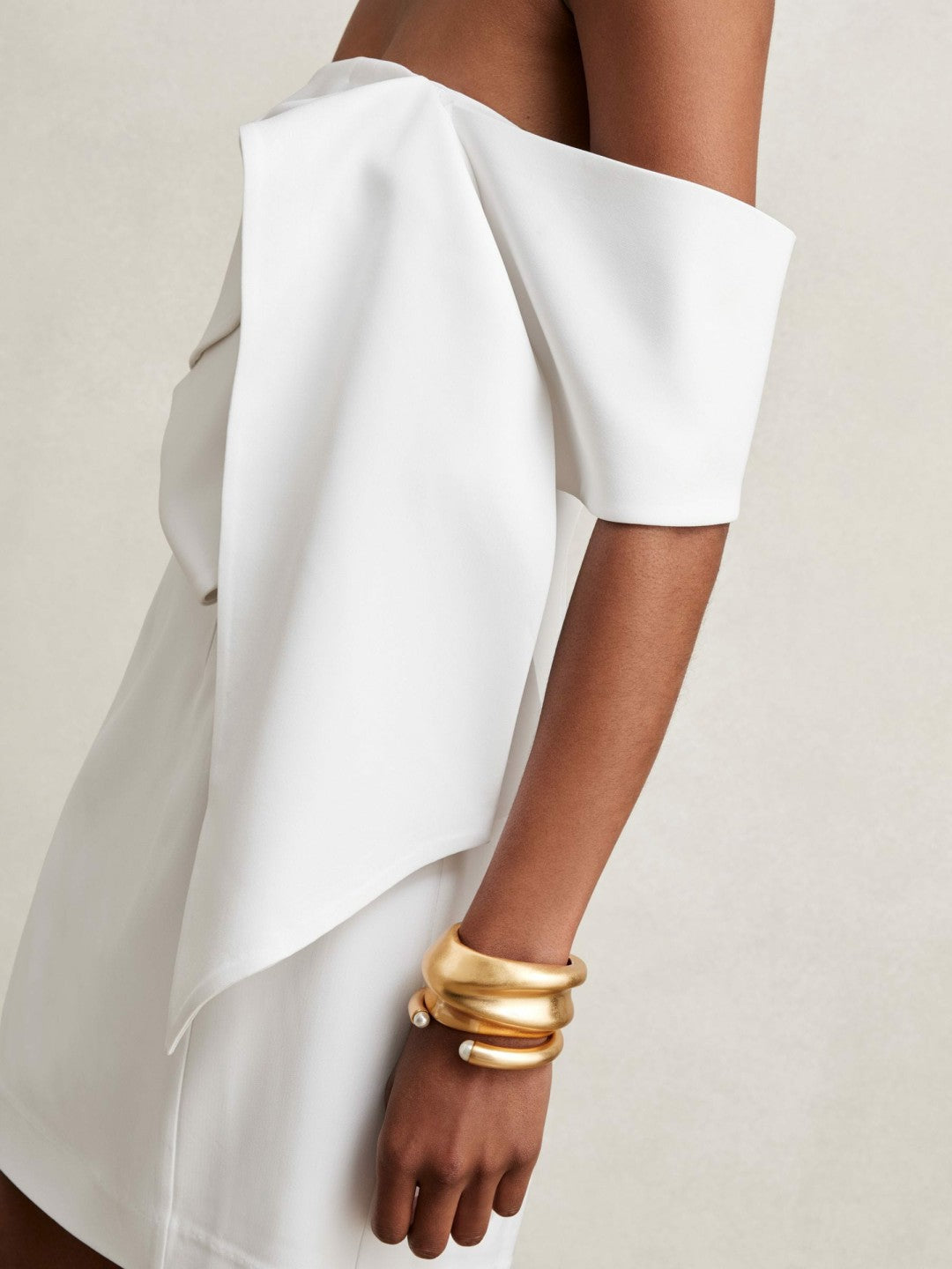 Reiss | Sculptural Off-Shoulder Mini Dress in Ivory