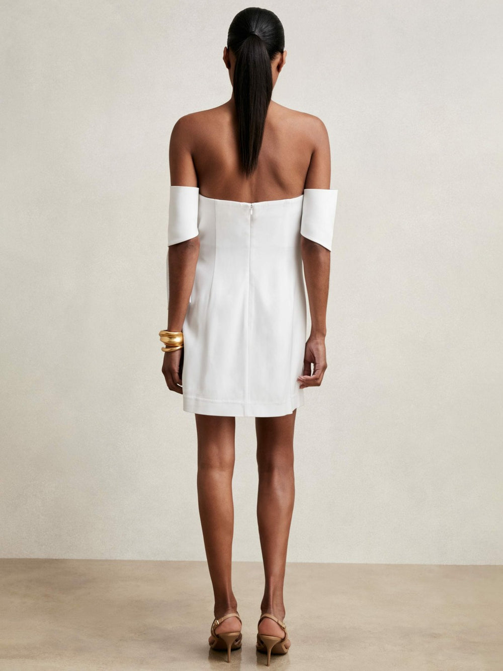Reiss | Sculptural Off-Shoulder Mini Dress in Ivory