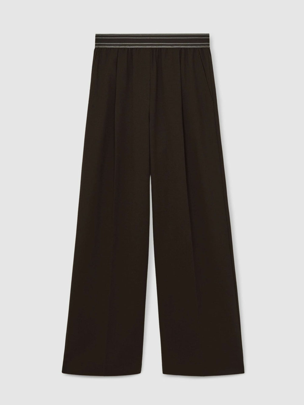Reiss | Petite Wide-Leg Contrast-Waistband Trousers in Chocolate Brown
